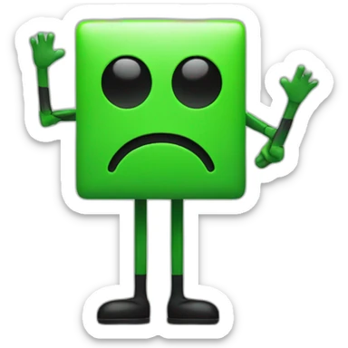 a green square with a smiley face with black stick arms and legs sticker