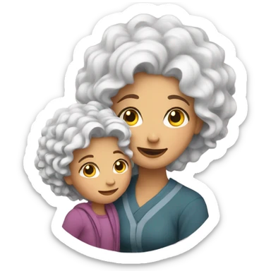 mum wit. White hair and daughter with curly hair hugging sticker