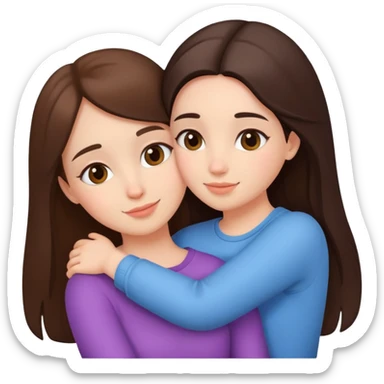 Two cute girl besties, one brunette, beautiful, hugging. Simple sticker
