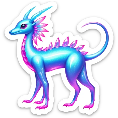 Shiny Exotic Futuristic Tropical Colorful Neon-colored Glittery Ethereal Sparkly Amaura-Aurorus-Fakémon-hybrid-creature (full body)  sticker