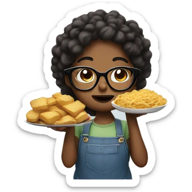 Girl with glasses stuffing her face with food sticker