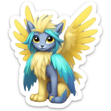 Anthro Sona Cool Edgy Cute Colorful Shy Winged Shiny Fakemon-Fantasy-Creature With Long Hair-Mane Full Body sticker