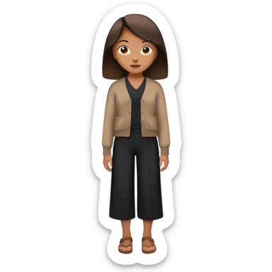 a girl wearing dark brown cardigan and black cullote pants sticker