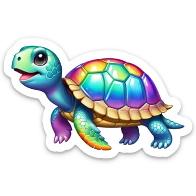 Rhinestone Turtle sticking its tongue out in a rainbow  sticker