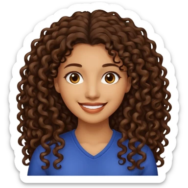Woman light brown skin long dark curly hair sticker