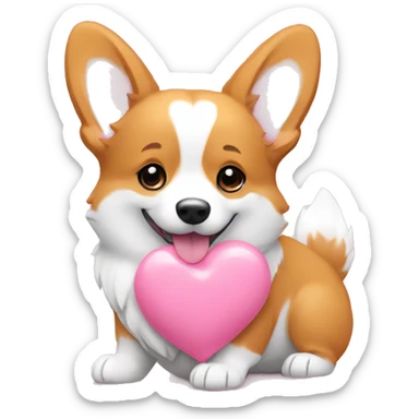 Corgi hugs a big soft pink heart sticker