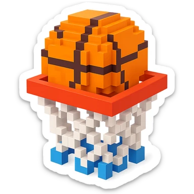 Voxel-style basketball in a net, variation 2 sticker