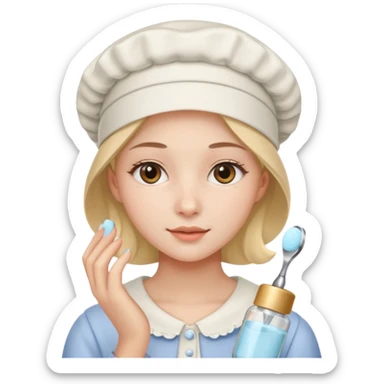 19 year old woman with a bonnet doing her skincare  sticker