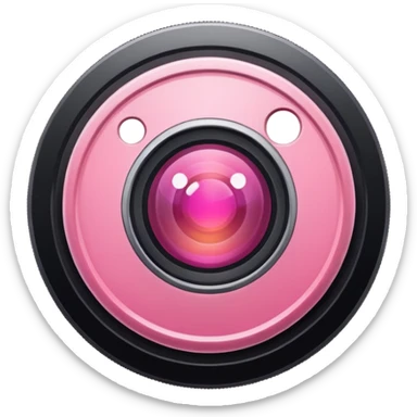 A round camera lens, apple emoji style, minimalist, with highlights, pink, no faces, no smileys, only lens, variant 1 sticker