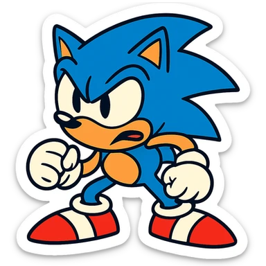 Sonic the Hedgehog with an angry expression, vibrant cartoon style sticker