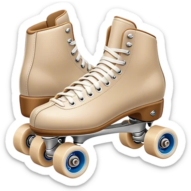 Beige Riedell rollerskate with jamplug and white wheels and toestop sticker