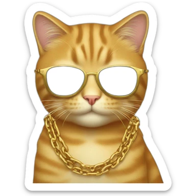 Cat with sunglasses and a golden chain with „Tom“ Badge sticker