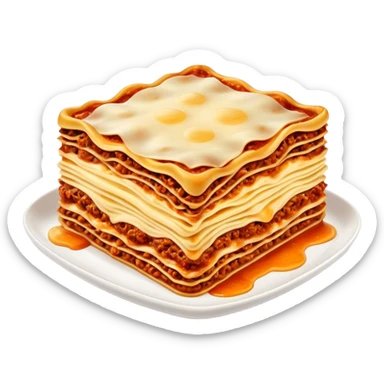 Lasagne alla Bolognese Cinematic Realistic Lasagne alla Bolognese Dish Emoji, depicted as a messy, layered pasta dish overflowing with melted cheese and rich meat sauce, rendered with hearty textures and warm, indulgent lighting. sticker