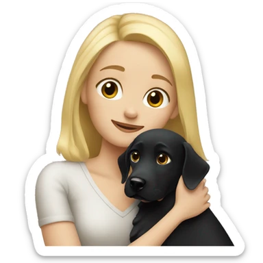 Blonde Girl hugs black dog sticker