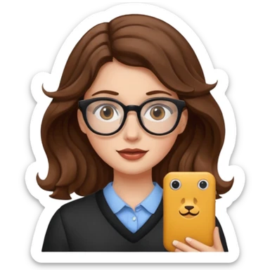 White girl with wavy brown hair and glasses sticker