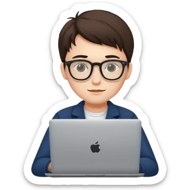 un estudiante con lentes y su laptop sticker