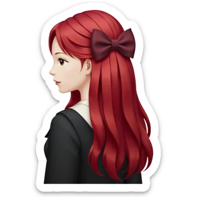 red long hairs with burgundy bow from the back sticker