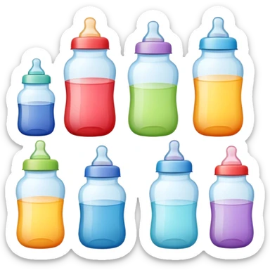 set of baby bottles in different colors and sizes sticker