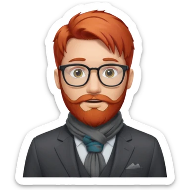 gray scarf, male,  beard, red hair, with suit, glasses sticker