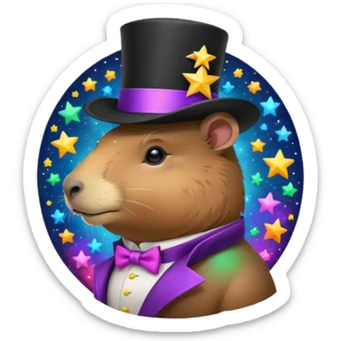 A Galaxy capybara with a tophat sticker