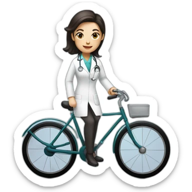 long and dark hair female doctor riding a shiny bicycle sticker