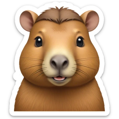 Cinematic Noble Capybara Portrait Emoji, Poised and serene, with a robust, rounded build and a characteristically broad, slightly flattened capybara face featuring a short snout and small, rounded ears, covered in soft, earthy fur with subtle natural texture and gentle, wise eyes; rendered in lifelike detail with natural light, high shine, intelligent and calm, styled with an air of understated authority, focused and attentive, soft glowing outline, capturing the essence of a watchful and confident capybara that appears ready to step out of the screen with effortless dignity! sticker