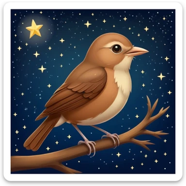 nightingale bird singing, small brown songbird against starry sky sticker