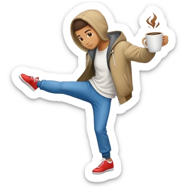 Breakdancing figure with a coffee cup for a head sticker