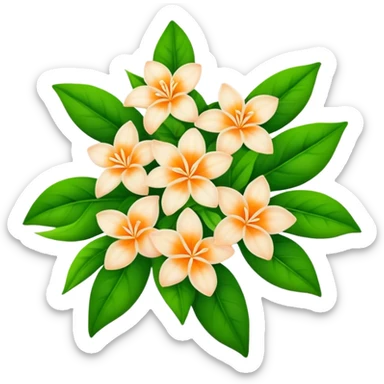 big bouquet Orange Jasmine, luxuriant, stem, leaf sticker