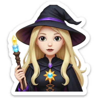 dark witch girl with long blonde hair and magic light stick sticker