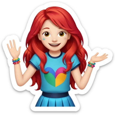 A red long hair cheerful teen singer with colorful outfit, performing with big smile.
 sticker