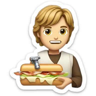 Luke Skywalker cutting sandwich with lightsaber sticker