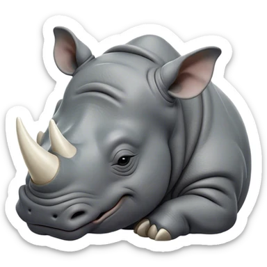Meme-Worthy Cute Sleeping Rhinoceros Portrait Emoji, Head resting peacefully with a contented smile, showcasing a massive, robust build and a luxuriously soft slate-gray hide, accented by a gentle white horn, eyes shut in a serene, restful nap, Simplified yet hilariously adorable features, highly detailed, glowing with a soft, drowsy light, high shine, relaxed and utterly lovable, stylized with an air of playful laziness, bright and heartwarming, soft glowing outline, capturing the essence of a comically sleepy rhinoceros, so meme-worthy it feels like it could instantly become the next viral sensation of adorable slumber! sticker