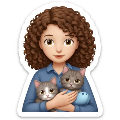 Девушка с кудряшками держит котика sticker