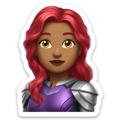 dc comics starfire firey red hair; purple and silver outfit; ￼ emerald eyes sticker