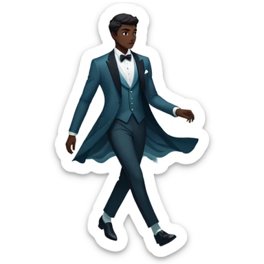 Ethereal male fashion silhouette with formal wear and subtle energy waves, floating style essence, masculine inspiration sticker