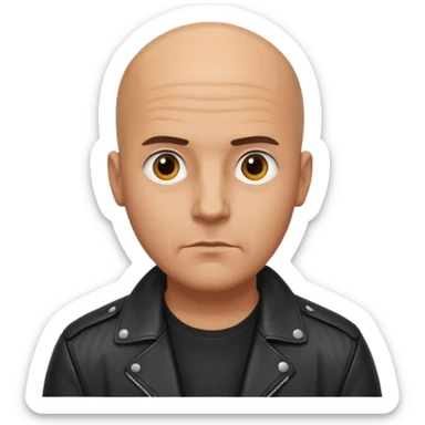 A serious bald man in a leather jacket sticker
