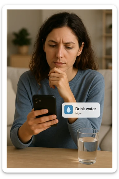 Donna che usa App per ricordarsi di bere, altrimenti non beve mai sticker