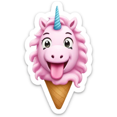 Pink unicorn eating ice cream sticker