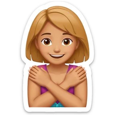 A girl with his hands crossed over eachother around her neck giggling sticker
