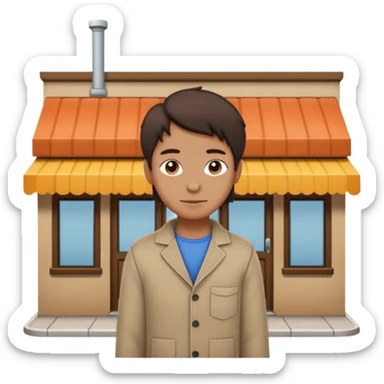 grown  2D line-drawn character + small shop sticker