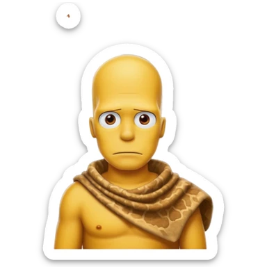 a simpson guy wearing ancient animal skin cloth with volcano behind, half body, icon sticker