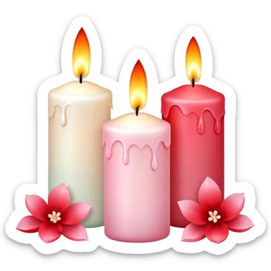 Romantic pastel white pastel pink and red candles with flower petals  sticker