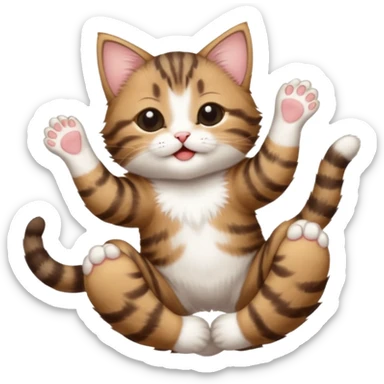 dark brown tabby and white kitten in funny positions upside down with eyes closed sticker