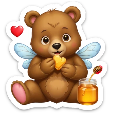 a cute bear with honey and bee and hearts sticker