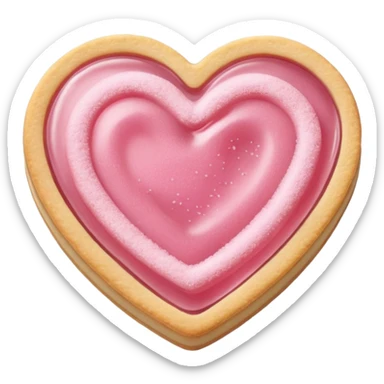 Realistic shortbread cookie in the shape of a heart with pale pink jelly middle filling and sprinkled powder sugar on top. sticker