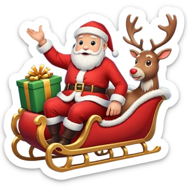 santa in his sleigh with presents sticker