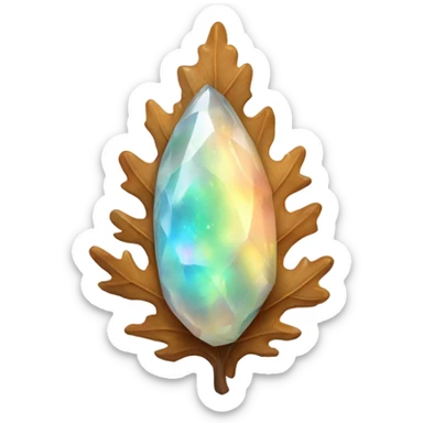 opal crystal gemstone oak leaf  sticker