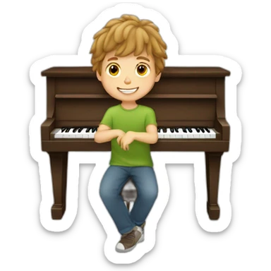 Caucasian-boy-child-shaggy-light-brown-hair-playing-piano sticker