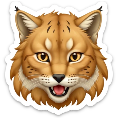 Cinematic-detailed-Yawning-Lynx-Portrait-Emoji – Head tilted slightly with a dramatic, wide-open yawn, revealing a sleek golden-brown fur coat with subtle spots, signature black ear tufts standing tall, round amber eyes barely open in drowsy contentment. sticker
